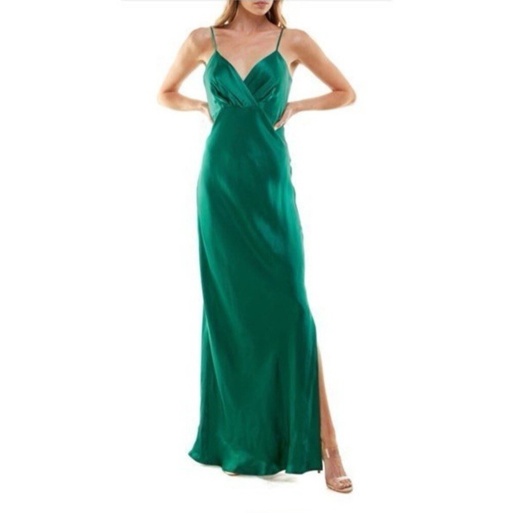 Socialite Womens Dress XL Long Maxi Green Vneck Evening Formal